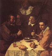 VELAZQUEZ, Diego Rodriguez de Silva y The three man beside the table oil on canvas